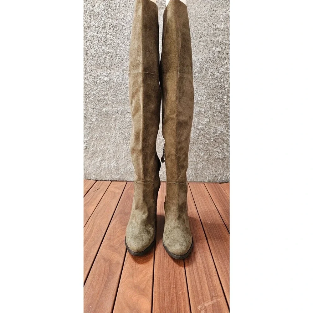 BP Luke Over The Knee Boots Taupe Faux Suede Block Heel Womens 6M Excellent